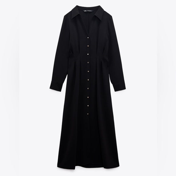 Zara Pleated Flowy Midi Shirt Dress With Golden Buttons - 8621/731 - Picture 10 of 10
